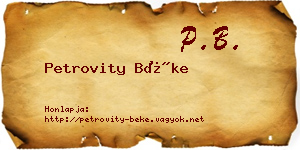 Petrovity Béke névjegykártya